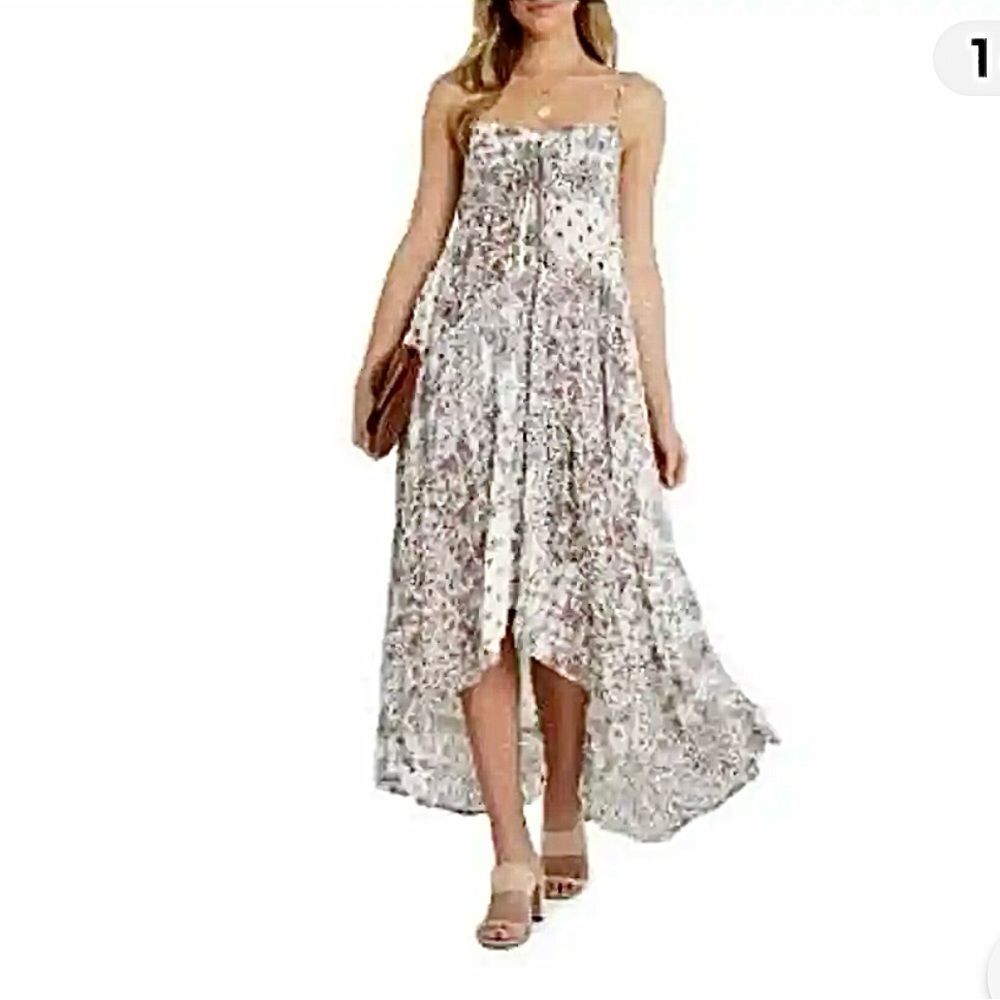 VICI Patchwork Floral Print High Low Midi Dress S